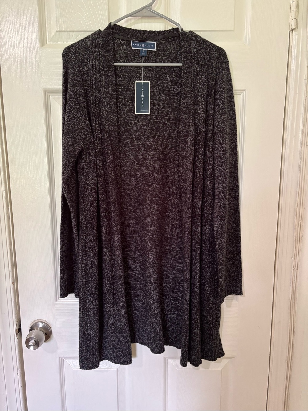 Karen Scott Charcoal Open-Front Long Cardigan